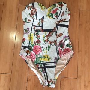 Anthropology Strapless Floral Swimsuit